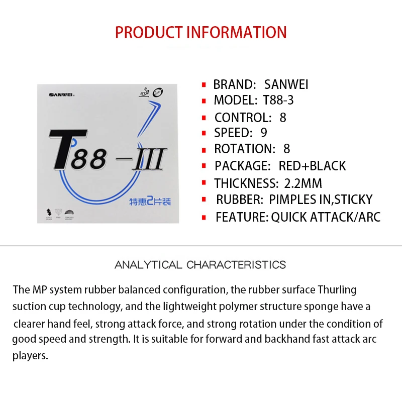 Original SANWEI T88-3 Table Te - Table Tennis Backhand review and price